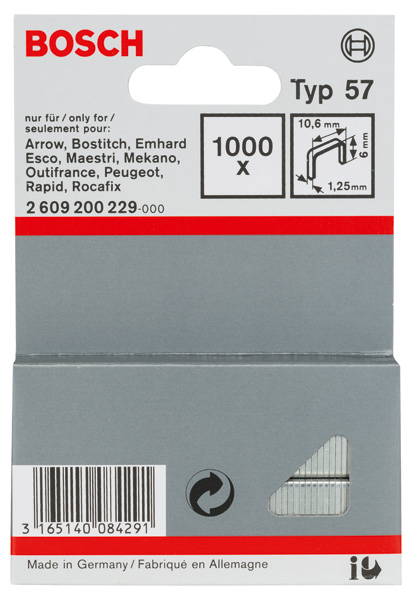 Bosch Flachdrahtklammer Typ 57, 10,6 x 1,25 x 6 mm, 1000er-Pack 2609200229