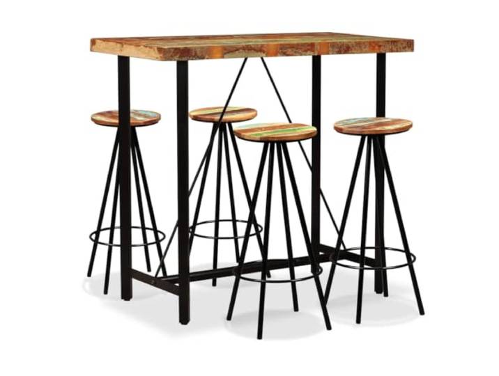FMPGJLYH 5-TLG. Bar-Set Altholz Massiv Stahl Industrie-Look Tresen Hocker Vintage-Charme, Einzigartige Holzmaserung, Stabil & Langlebig