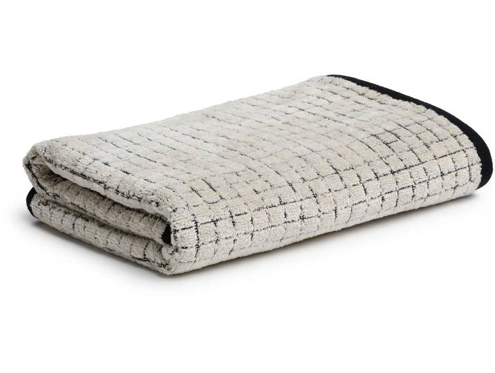 Handtuch MÖVE Möve Eden Kästchen , beige (nature), B:50cm L:100cm, Frottee, Obermaterial: 80% Baumwolle, 20% Leinen, Handtücher, Handtuch