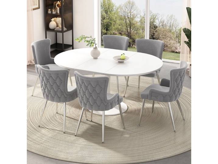 Lot de 6 Chaises de Salle à Manger luxueuse en Velours - Fauteuil de Salon Moderne - Chaise de Cuisine en Métal Argenté Gris