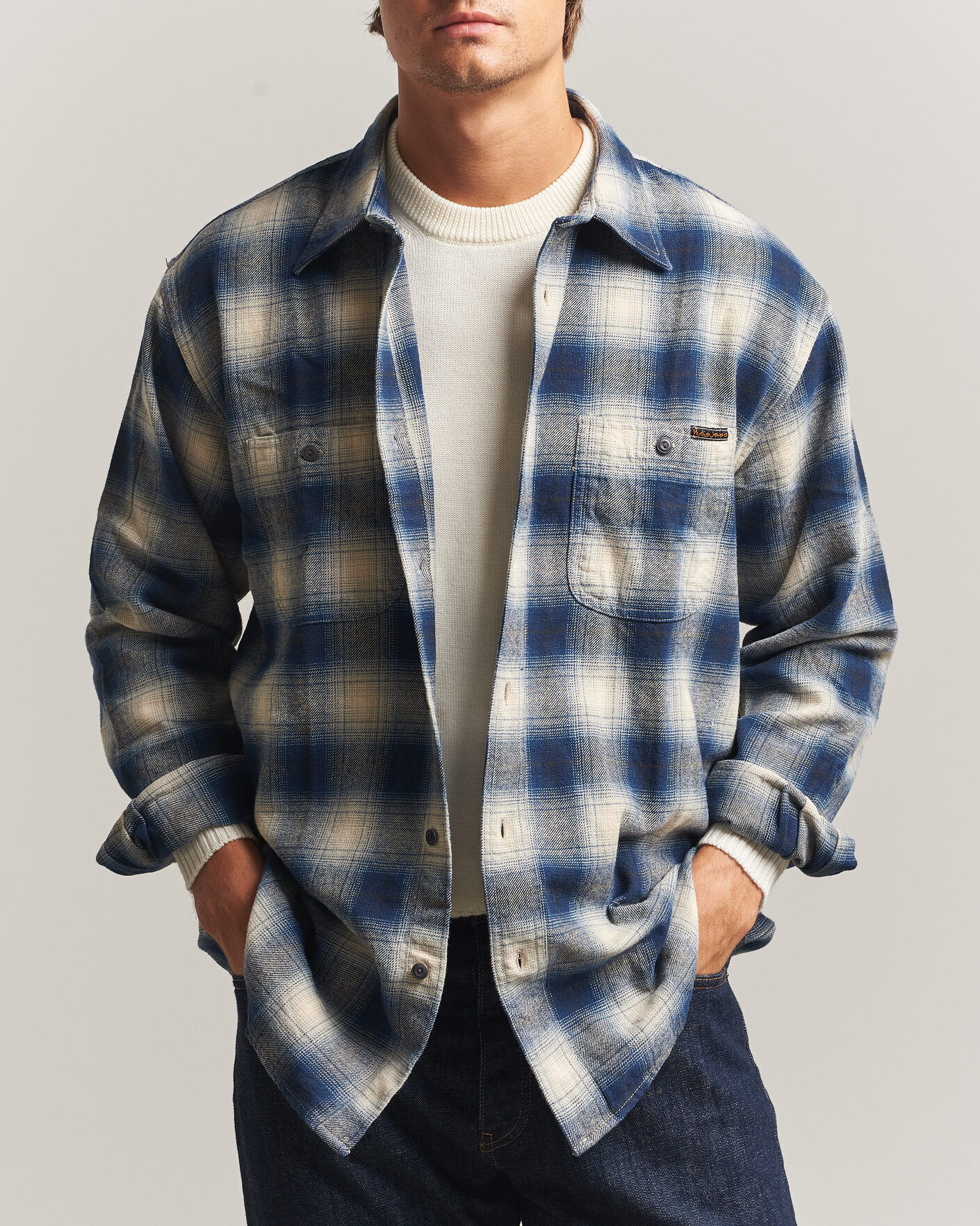 Nudie Jeans Julian Worker Checked Shirt Blue men M Blå