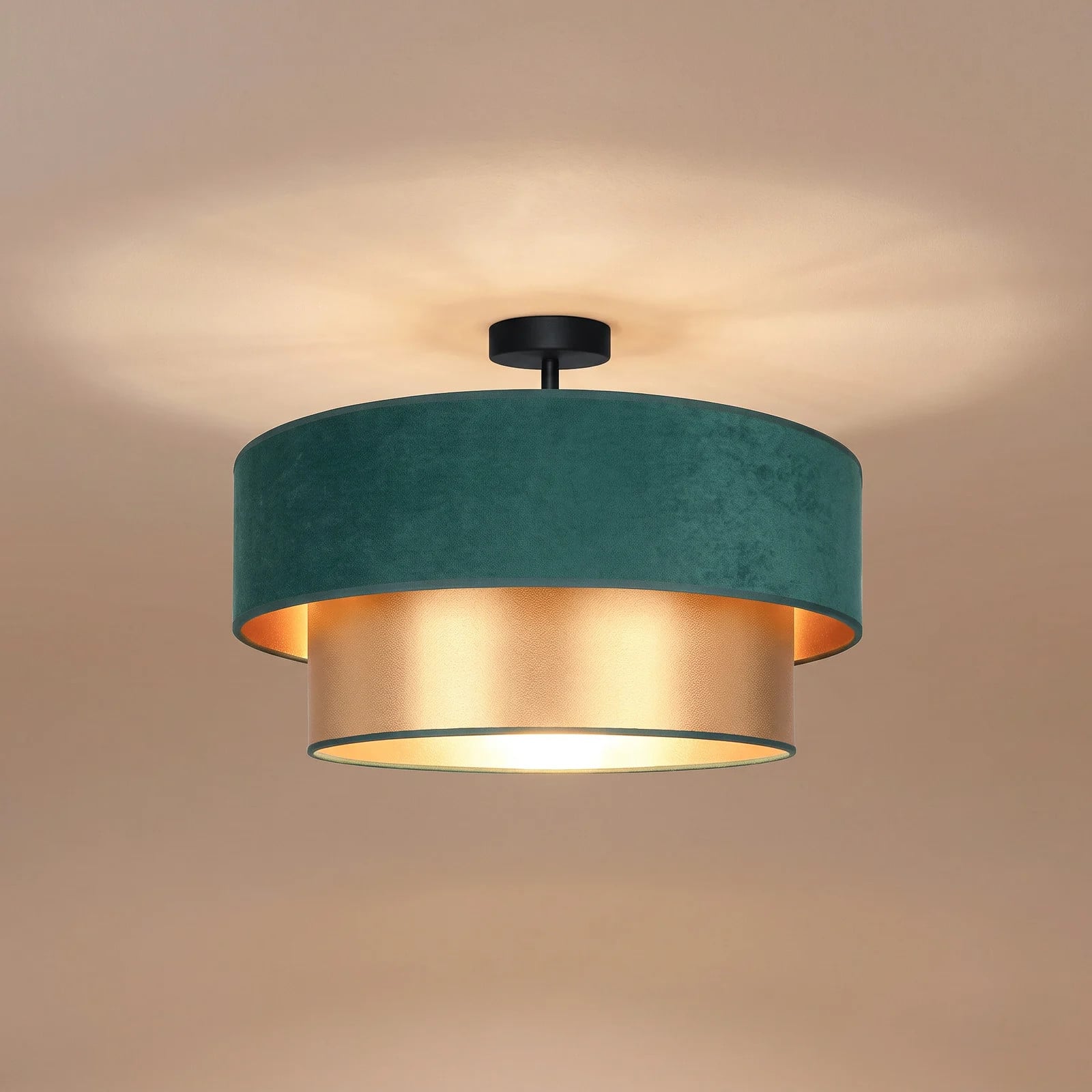 Duolla Dorina Plafondlamp - Groen/Goud - Ø 60 cm - Textiel en Metaal - E27