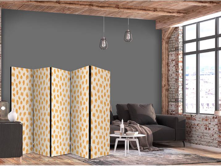 Paravent motif pois 2 faces Autres Orange/Beige 225 x 172cm