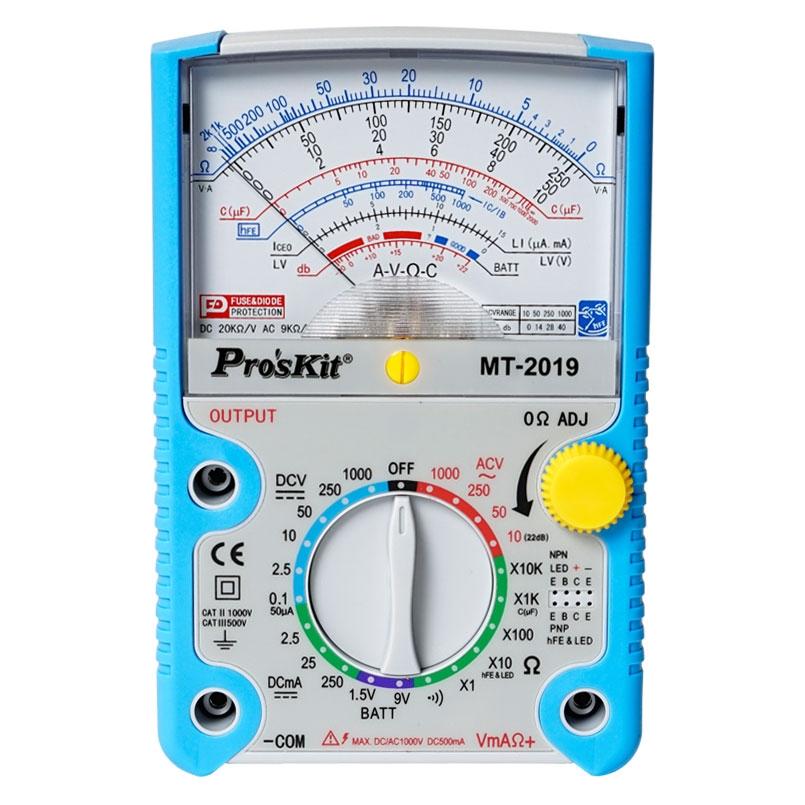 Prokits Pro'sKit MT-2019 Multifunktions-Analogmultimeter - 1000 V AC/DC - 250 mA DC - Kapazitätsmessung (Hand-Multimeter) (MT-2019)