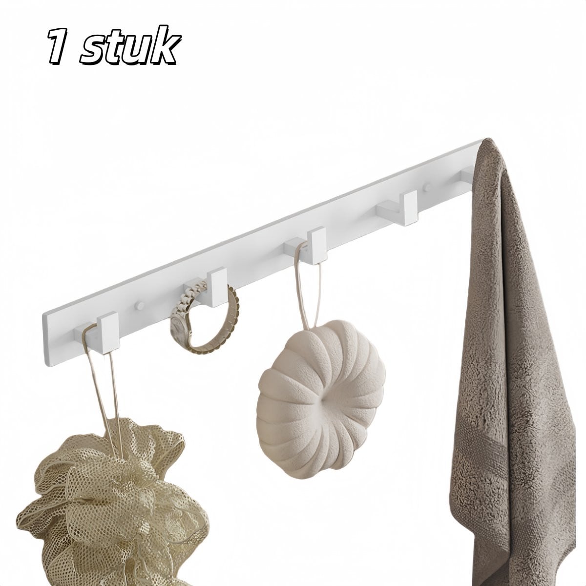 Wit aluminium deurkapstok met 5 haken voor badkamer, slaapkamer of keuken