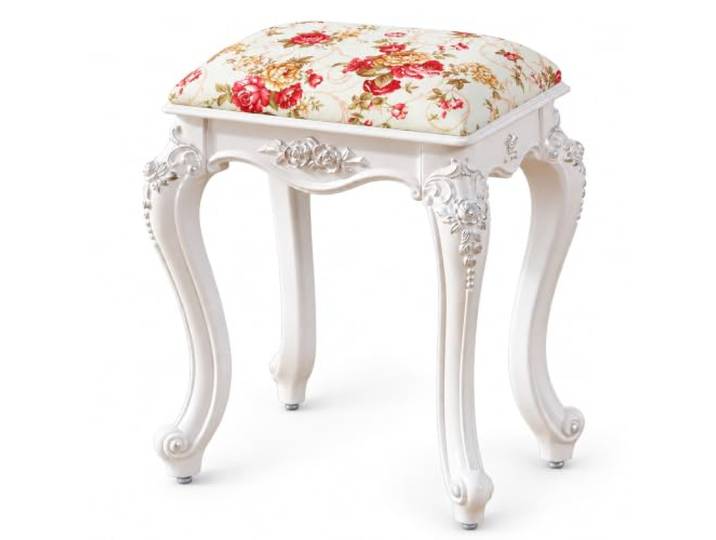 JSWHYBD Vintage Schminkhocker im Barockstil, Polsterhocker für Schminktisch Florale Verzierungen, geschwungene Beine und weicher Sitz für Schlafzimmer und Ankleidezimmer(F)