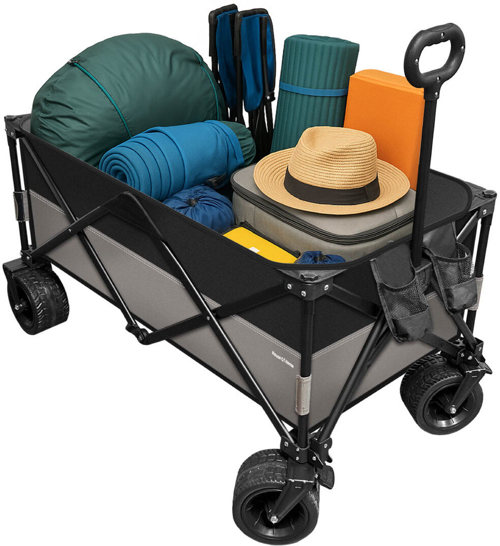 Dakota Fields 120L Foldable Utility Trolley Garden Home Camping Festivals Collapsible Cart, Carry Bag Black;Gray 54.5cm H X 54cm W X 92cm D
