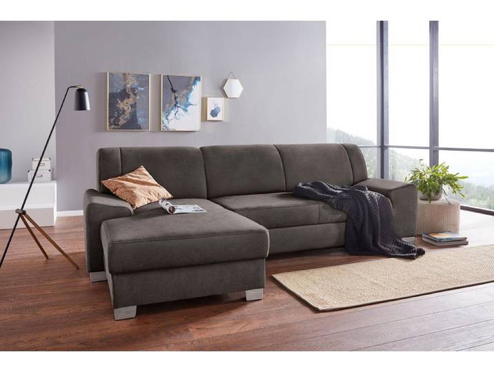DOMO collection Ecksofa Anzio L-Form, whlw. Bettfunktion, Federkern, hochwertig, Breite 271 cm, Ohne Bettfunktion, Recamiere links, Luxus-Microfaser, dunkelgrau