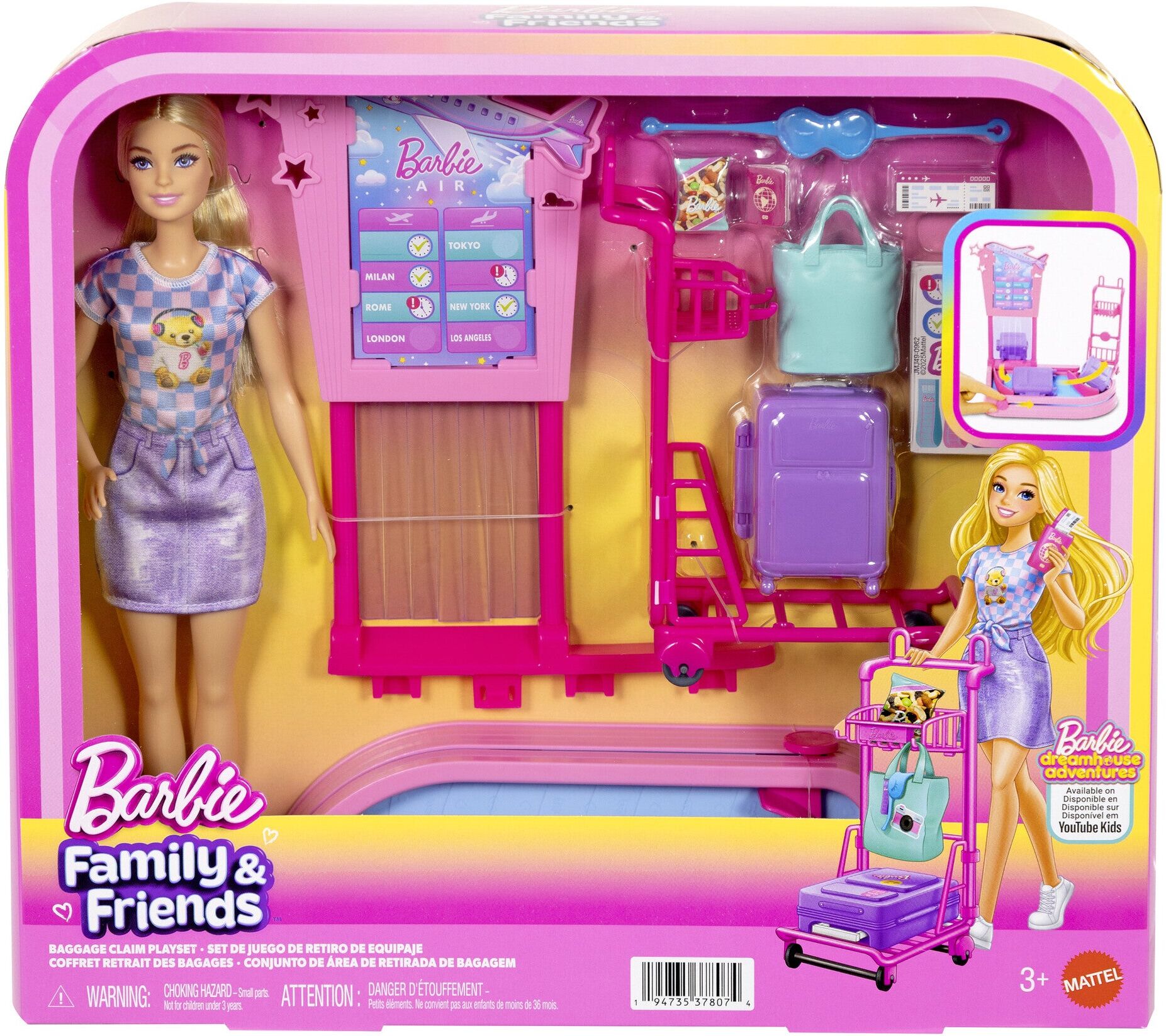 Barbie Malibu Limitless Adventure Baggage Claim Playset - Includes Interactive Baggage Carousel - Mattel