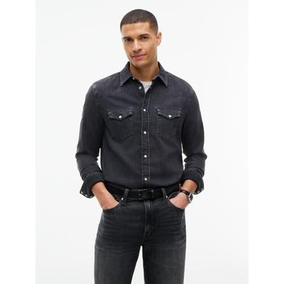 Jeanshemd TOMMY HILFIGER "WESTERN DENIM", Herren, Gr. XXL (58), N-Gr, schwarz (mick dunkelgrau), Denim/Jeans, Obermaterial: 100% Baumwolle, regular fit normal, Manschette, Hemden Jeanshemd, Regular Fit, Western-Stil