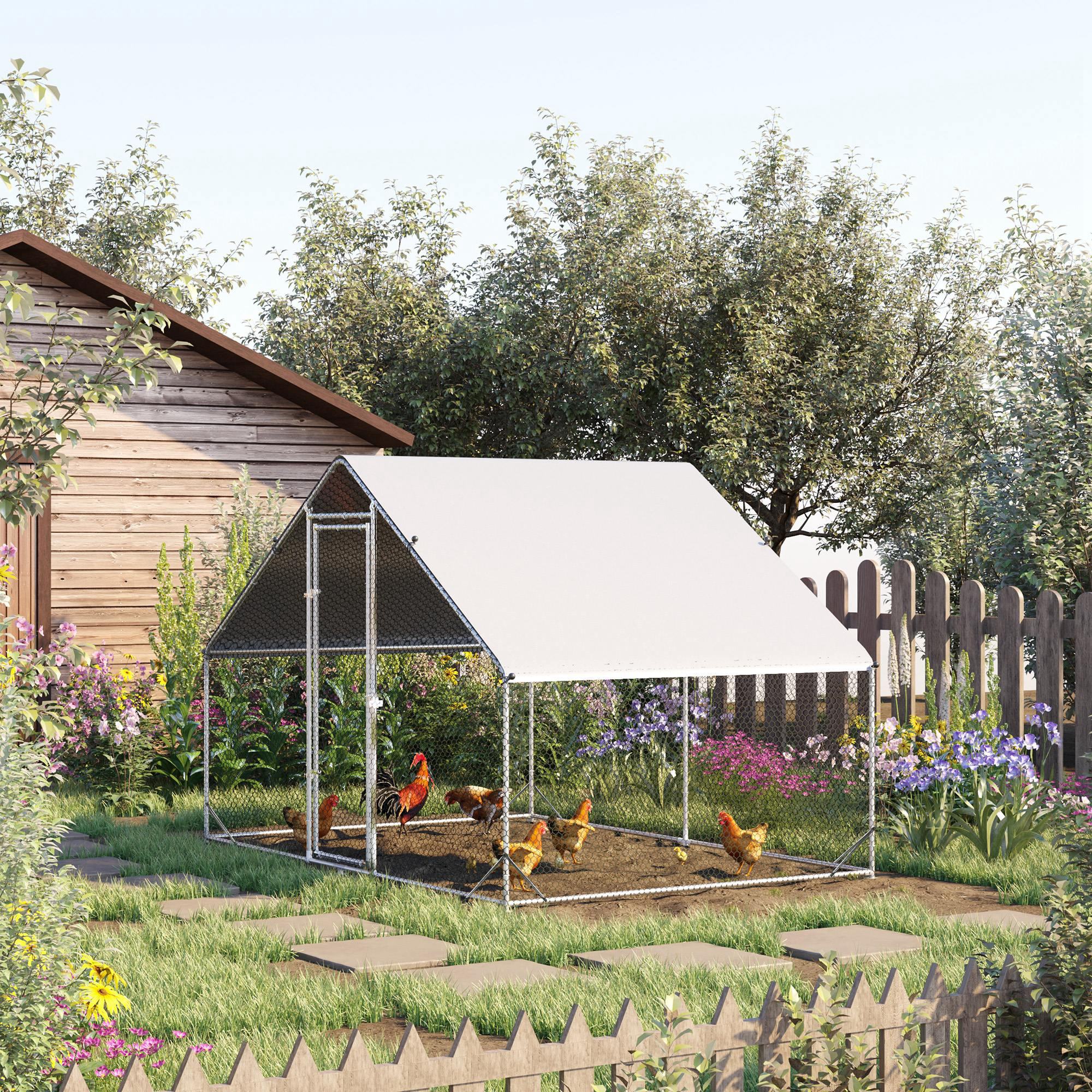 Pawhut Pollaio da Giardino con Telaio Zincato, Copertura Impermeabile e Rete Esagonale, 3x2x2m, Argento   Aosom Italy