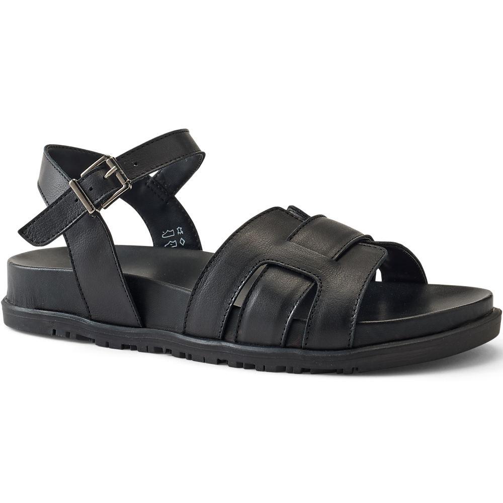 Ledersandalen mit Knöchelriemchen für Damen, Damen, size: regular, Schwarz, Leder, by Lands' End