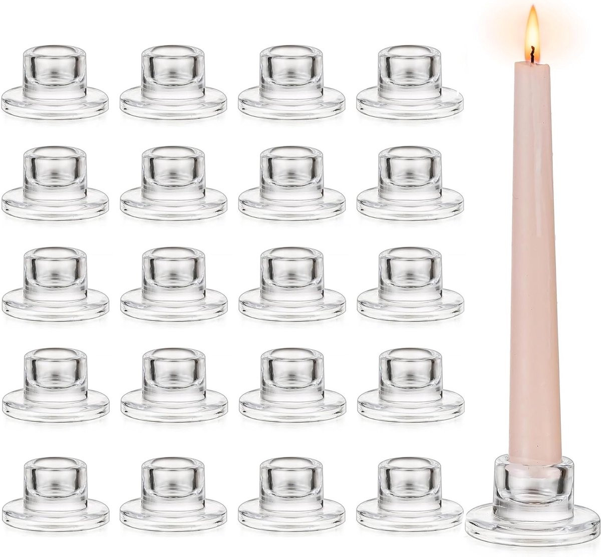 Set van 20 glazen mini taper kaarsenhouders voor decoratie