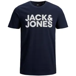 Jack & Jones Herren Rundhals T-Shirt JJECORP LOGO - Regular Fit Plussize - White Large Print/Black 12158505 - 8XL