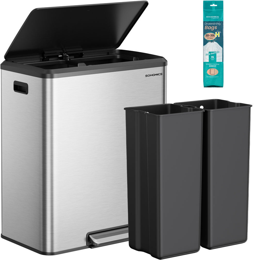 LEDREM Step On Recycling Bin Silver 60L