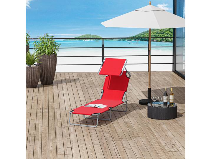 Outsunny Transat Rouge Pliable Pare-Soleil 187x58cm