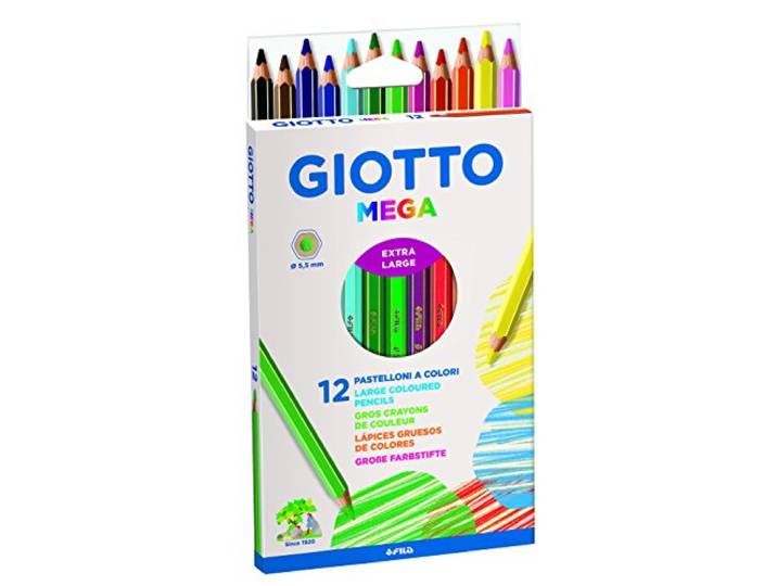 Giotto 2256 00 - Mega, kartonnen etui, 12 gesorteerde dikkernkleurpotloden