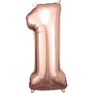 Amscan Luftballons 9906276, Riesenzahl 1, rose, Folienballon, 38 x 88 cm