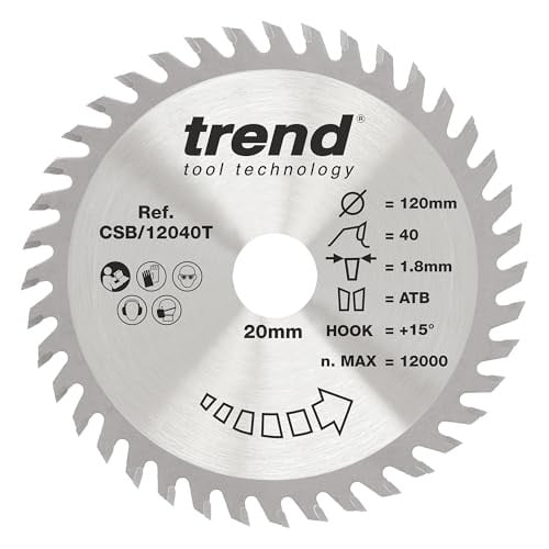 Trend CSB/12040T Cirkelzaagblad voor hout, 120 mm diameter, 20 mm asgat, 40 tanden, TCT, fijne afwerking