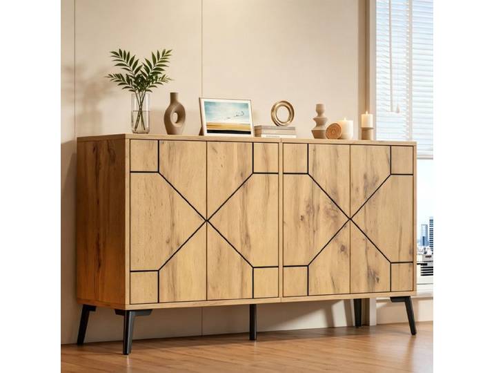 Comfyu - Buffet rectangulaire à 4 portes - Idéal pour la salle à manger le bureau et le salon - 120 × 35 × 69 cm - Couleur bois