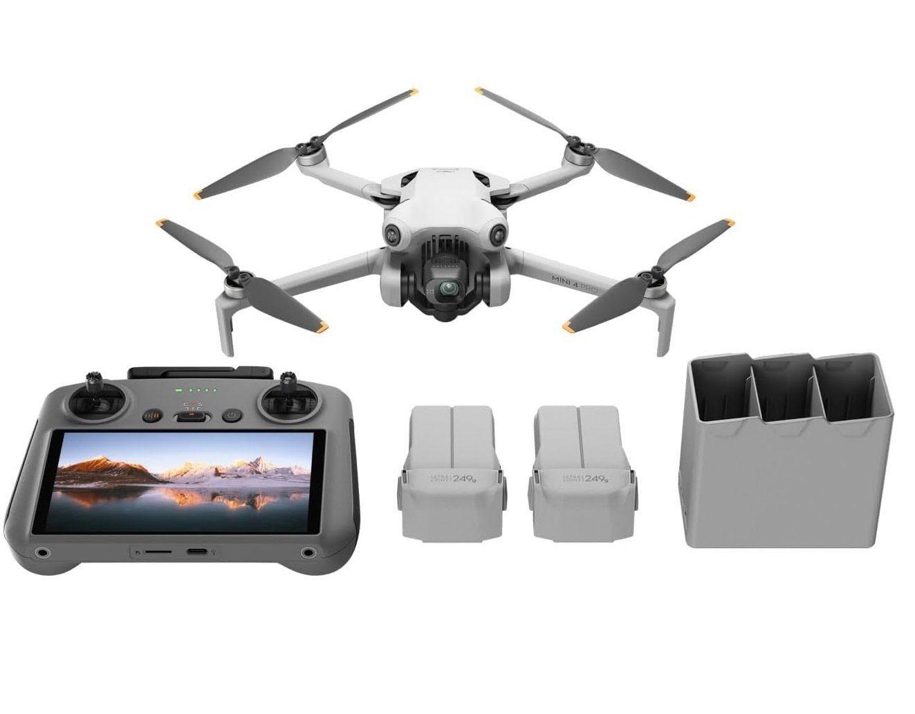 DJI Mini 4 Pro Fly More Combo mit DJI RC 2 Fernsteuerung Drohne mit Kamera Drohne (Ultra HD, 34 Minuten Flugzeit, 2 zusätzliche Akkus, Klasse-C0