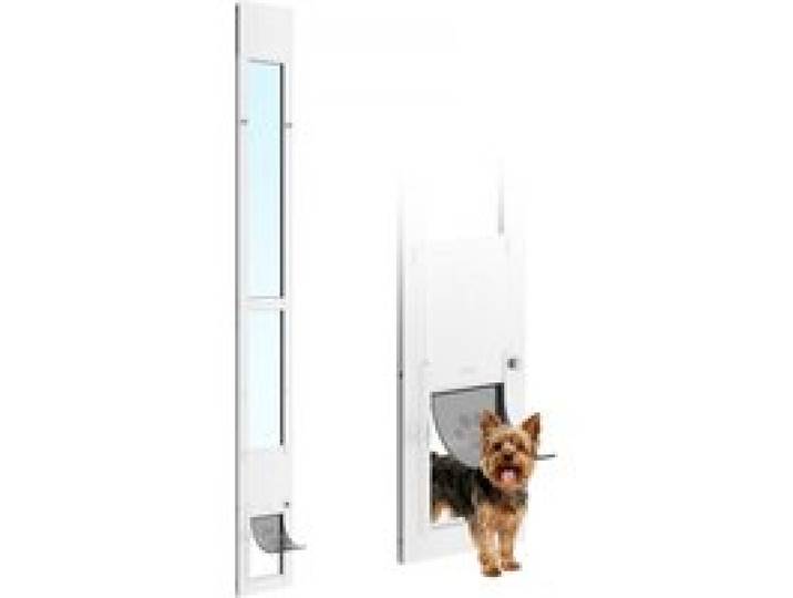 VEVOR Chatière pour Porte Coulissante en Verre, Porte pour Chiens et Chats, Hauteur Réglable de 1927 à 2049 mm, Cadre en Alliage d'Aluminium avec Charnière Pivotante et Rabat à 3 Couches, Taille M
