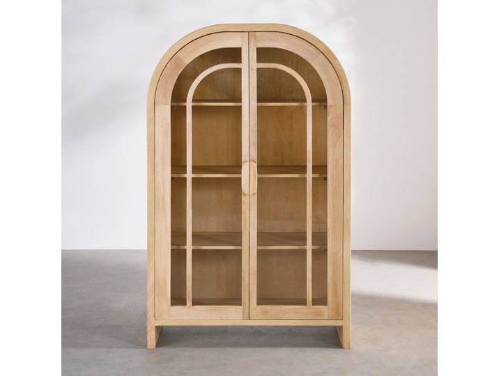Gewölbte Vitrine aus Mangoholz und Mangofurnier, L 105 cm