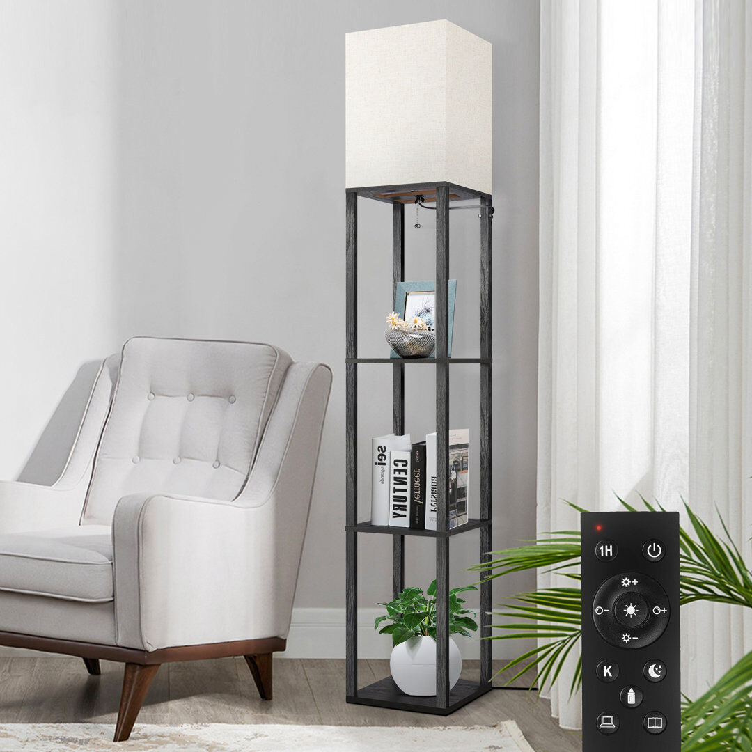 Ebern Designs 180 H cm Column Floor Lamp Walnut 180cm H X 25.2cm W X 25.2cm D