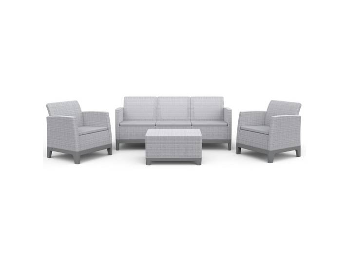 Beautysofa Gartenset Norrin aus Polypropylen, 3-Sitzer-Sofa, 2 Sessel und Tisch, für 5 Personen, Grau, Kunststoff, 4, rechteckig, Gartenmöbel, Gartengarnituren, Gartenmöbel-Sets