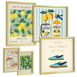 BILDER SET 5er Set - 50x50 cm & 20x30 cm & 40x60 cm Goldrahmen - Zitrusfrüchte der italienischen Tropen