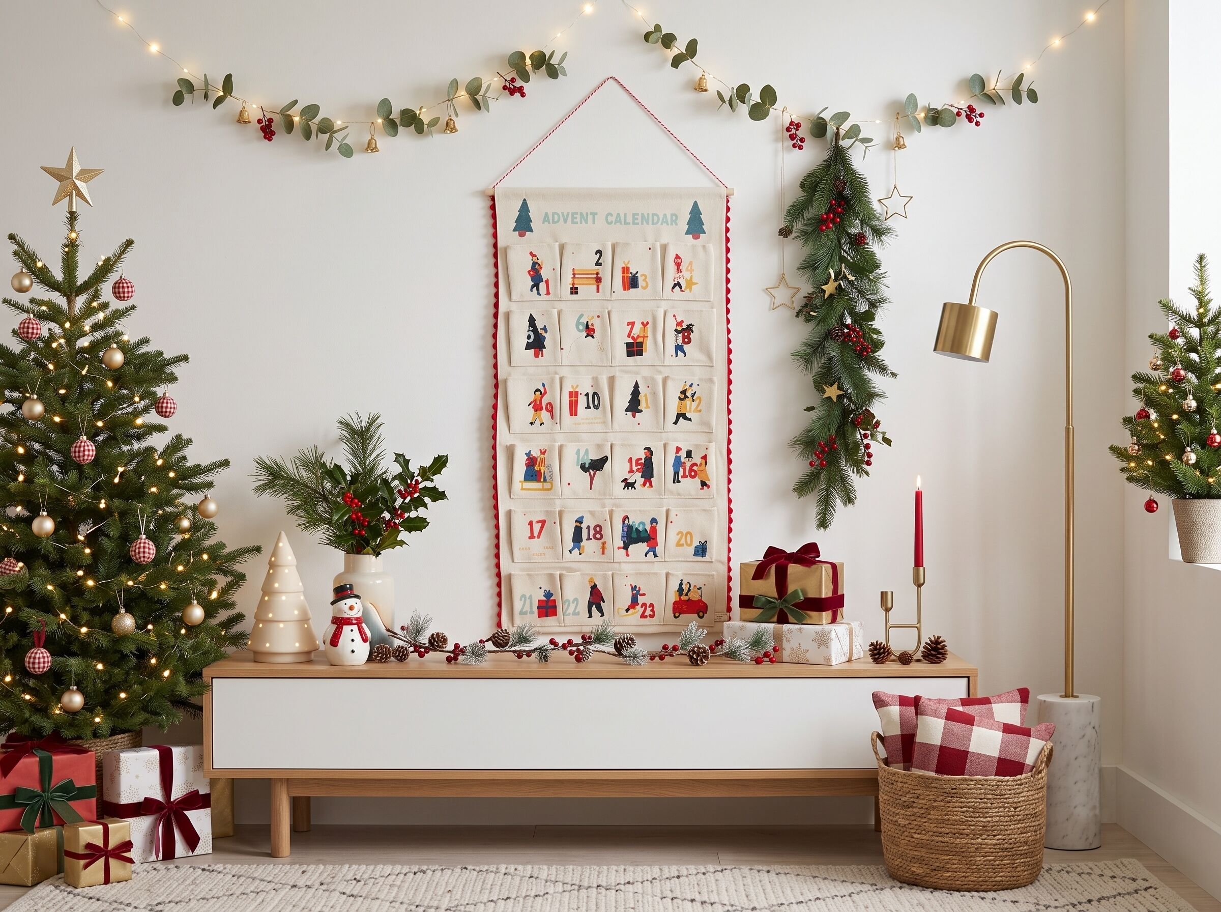 Adventskalender GOODPRODUCT "mit Gratis Geschenksäckchen(ca.18x13cm)", bunt, B:50cm H:100cm T:1,5cm, Holz, Polyester, Adventskalender, Adventskalender, ca.50x100cm, ideal für Türen oder als Wandbehang bunt Einheitsgröße