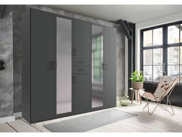 möbelando Drehtürenschrank >Dillingen< in Graphit - 225x208x58cm (BxHxT)