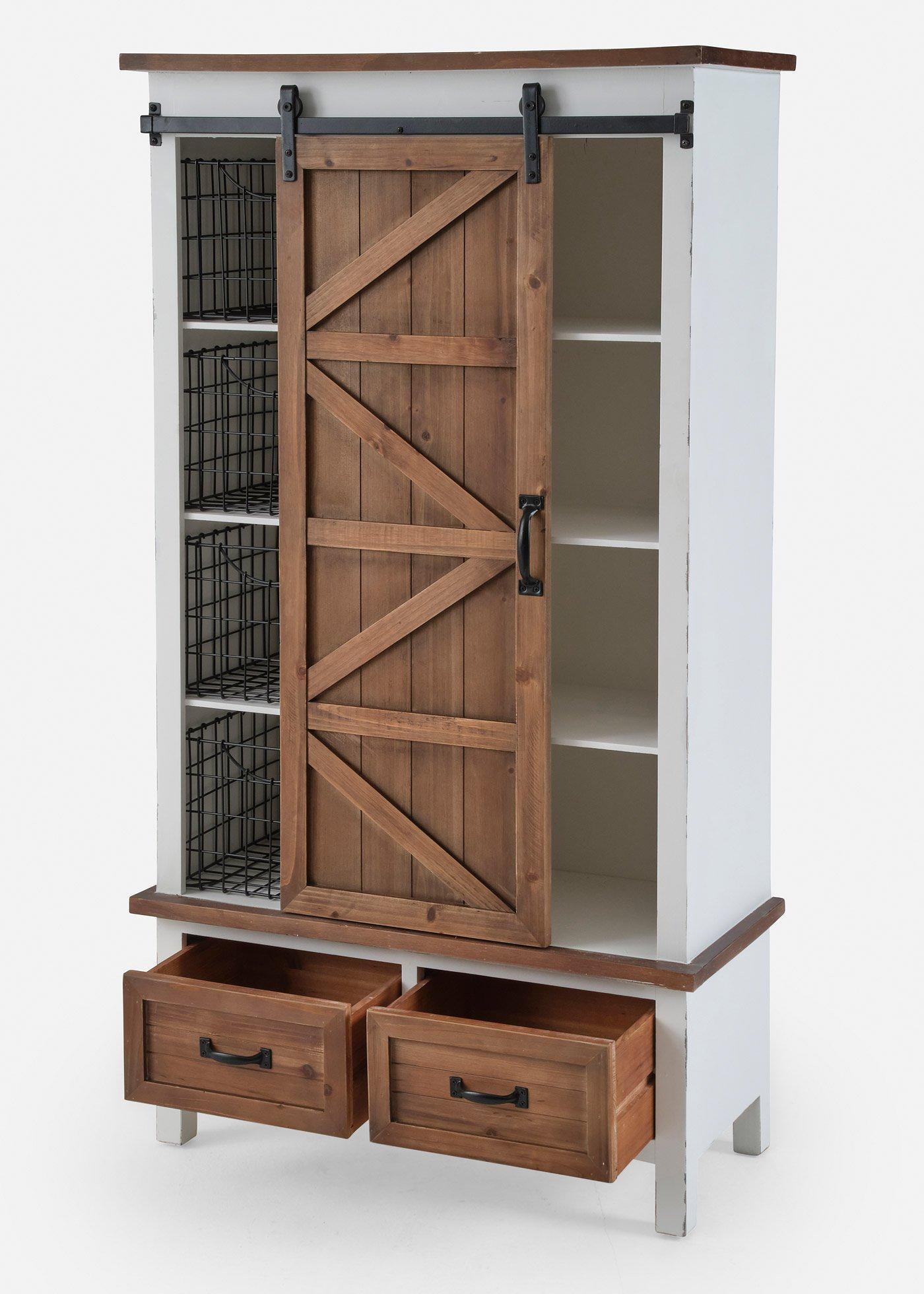 bonprix Schrank mit Schiebetür, beige, Gr.141x77 cm, Landhausstil: Hoher Schrank mit Schiebetür