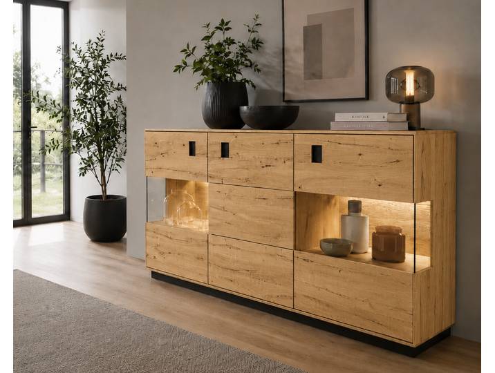 Rustikales Sideboard Arosa aus massiver Wildeiche – Montierte Lieferung – 3%-Vorkasse-Rabatt