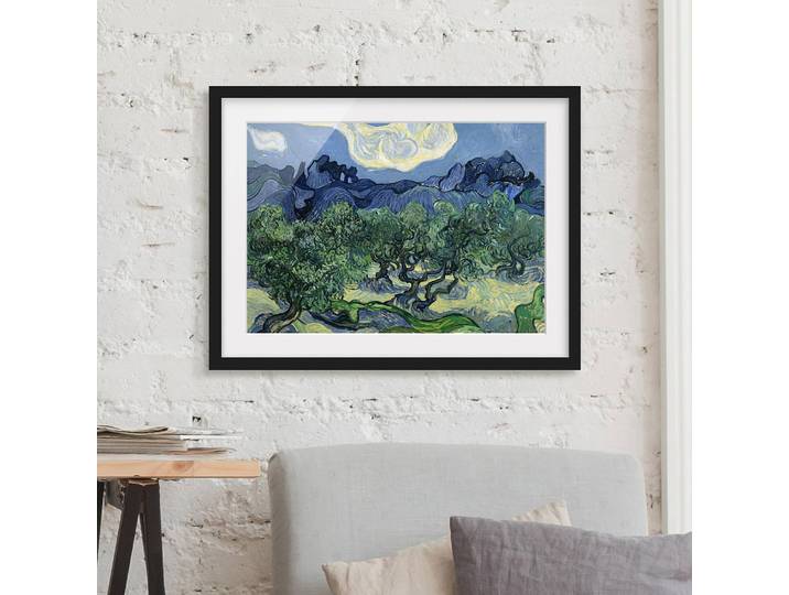 Bild Vincent van Gogh Olivenbäume II Papier Rahmen: Echtholz, furniert: Kiefer Blau 70 x 50cm