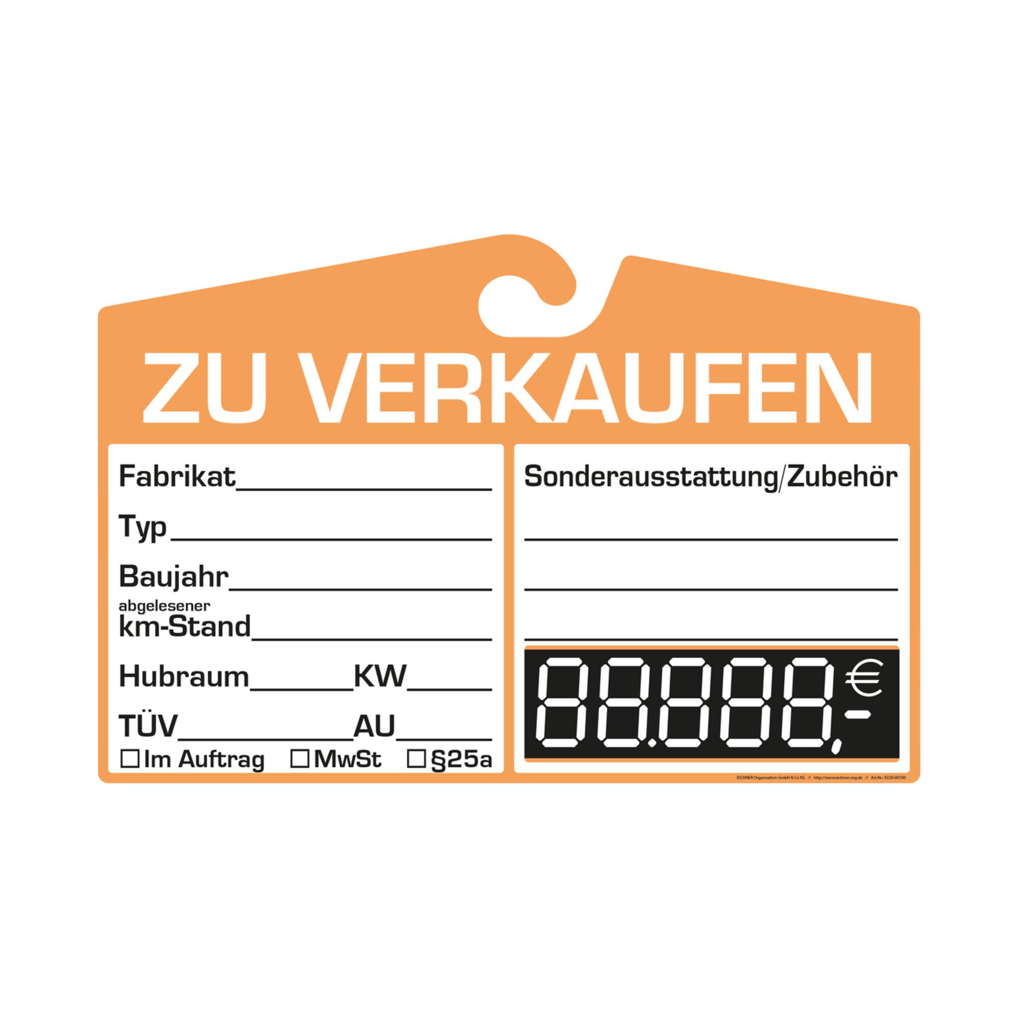 Eichner Verkaufsschild zur Befestigung am Innenspiegel (9220-00100)