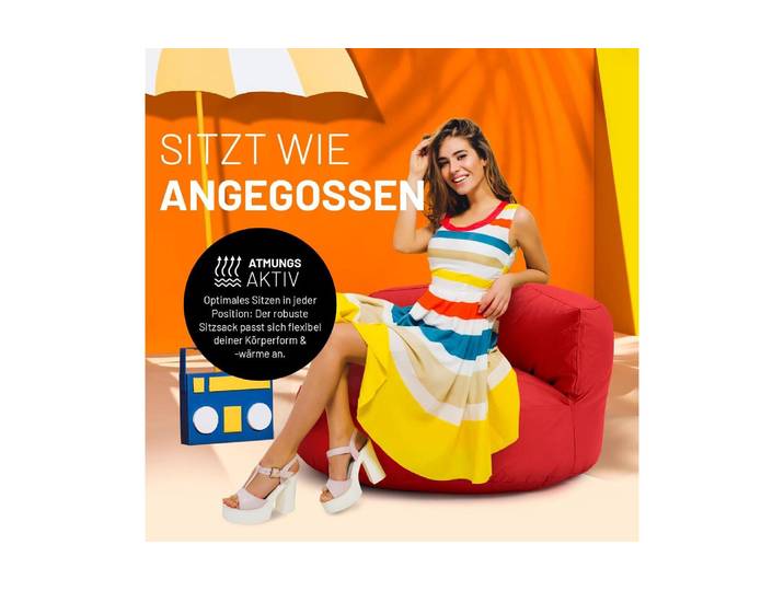 Sitzsack LUMALAND 320 l , rot, B:90cm H:90cm T:50cm, Sitzsäcke, Sitzsack