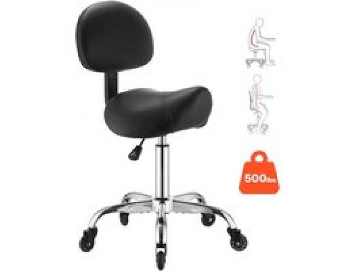 VEVOR Tabouret Selle de Cheval avec Dossier, Charge 226,8 kg, Tabouret Ergonomique à Roulettes Silencieuses Pivotant à 360°, Hauteur Réglable, Assise en Cuir PU, pour Bureau, Coiffeur, Spa, Bar, Noir