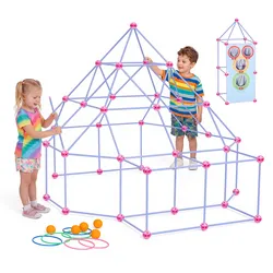 VEVOR 140 tlg. Konstruktionsspielzeug Fort Bausatz für Kinder ab 5 Jahren, Lernspiel zur Unterstützung von Räumlichem Denken & Kreativität, DIY-Bauspielzeug mit Wurfspiel, inkl. Aufbewahrungstasche
