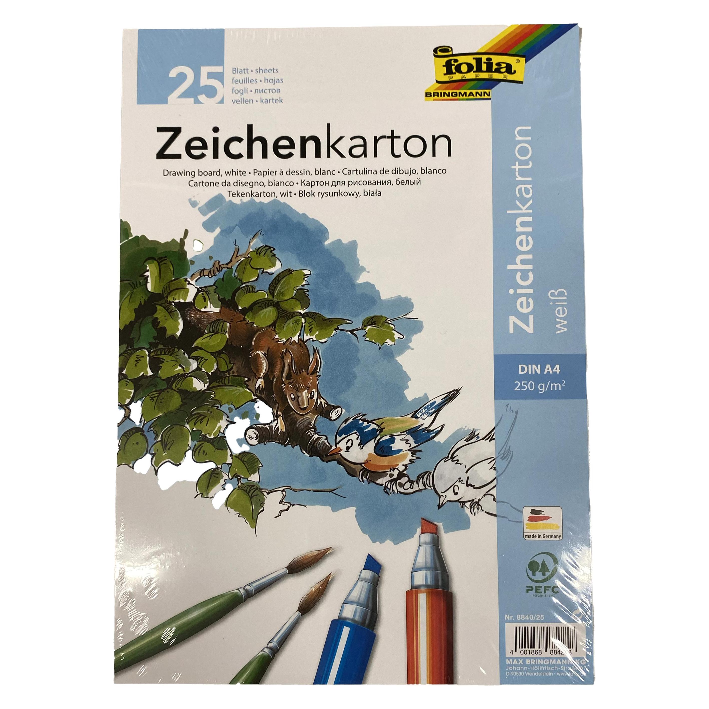 Folia Zeichenkarton A4 25 Blatt 250g weiss (250 g/m², 1x) (8840/25)