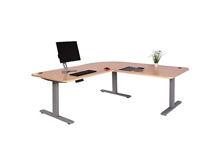 Mendler Eck-Schreibtisch HWC-D40 178x178cm - Hellbraun, grau