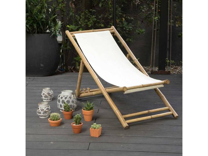 Transat chilienne en bambou naturel et coton canvas écru Taman