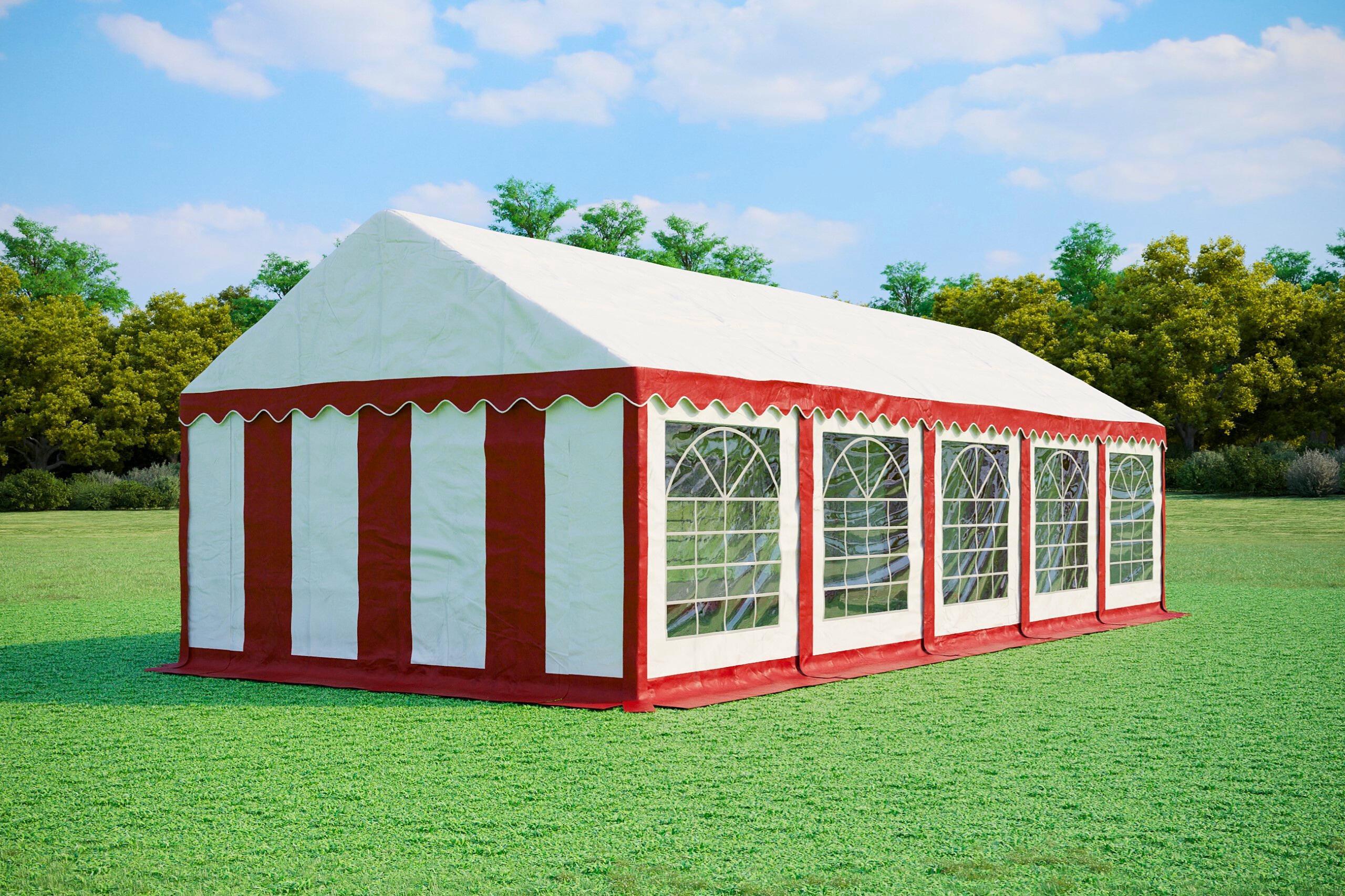 Partyzelt 4x10m - PVC Premium Fireproof - Rot und Weiß