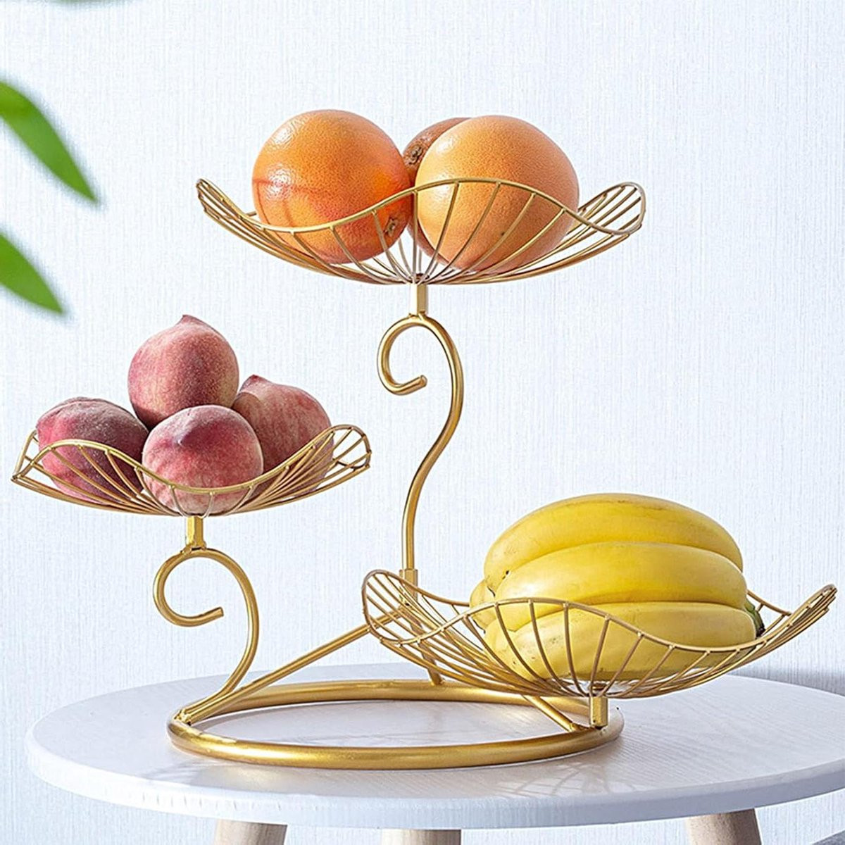 Fruitmand Etagère Fruit Schaal met Drie Lagen in Goud, Hoogte: 33 cm