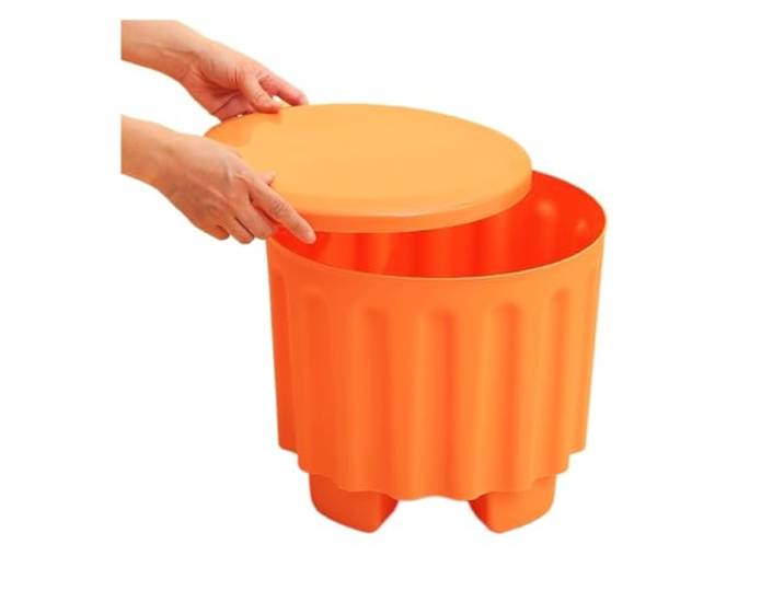 DANNMPX Sitzhocker Wohnzimmer Fußhocker Mit Stauraum, Fußstütze Aus Kunststoff for Das Wohnzimmer Zusätzliche Sitzplätze(Orange)