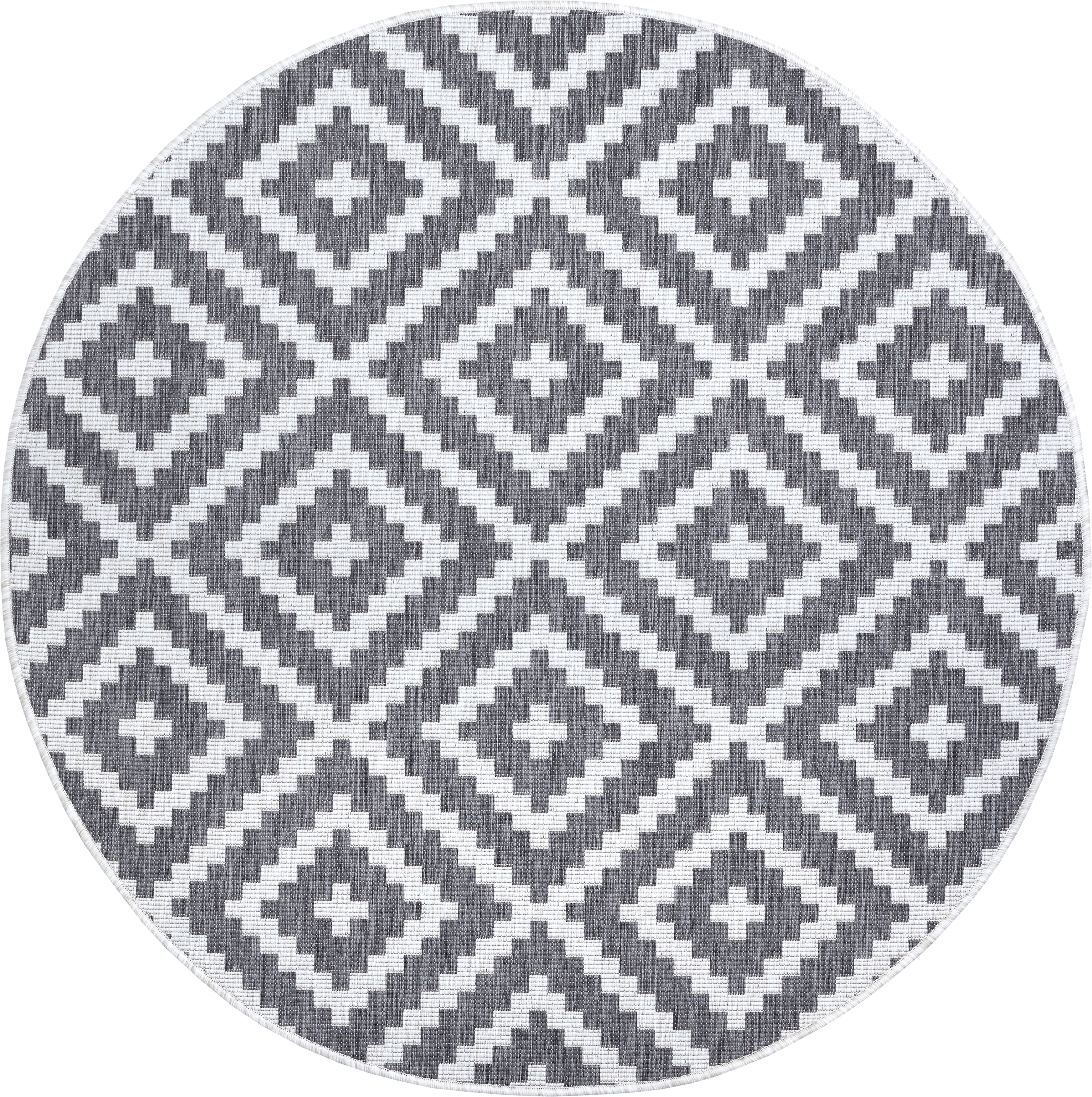 Teppich GOODPRODUCT "Ronda Wendeteppich", grau (grau, creme), H:5mm Ø:140cm, Kunstfaser, Teppiche, Teppich, Sisal-Optik, Flachgewebe, In- und Outdoor, geometrisches Boho Design grau, creme Ø 140cm 1 Stk., 5mm, Ø 140cm