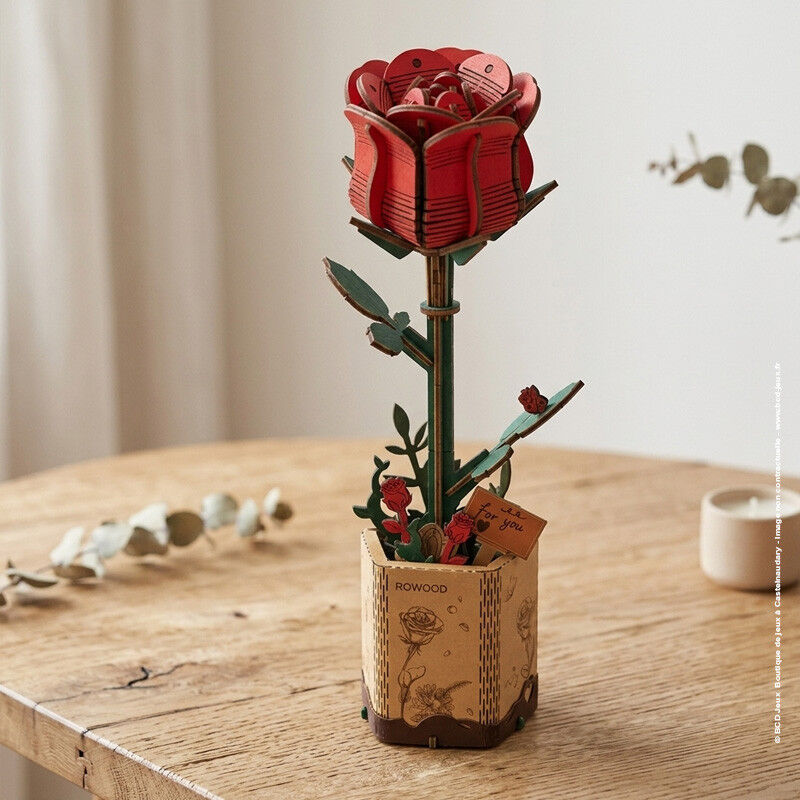 Red Rose / Rose rouge - Puzzle 3D en bois ROWOOD
