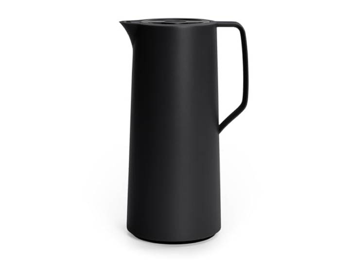 Emsa Motiva Isolierkanne 1l, Kunststoff, Thermoskanne mit Quick-Press-Verschluss, 12h heiß, 24h kalt, Glaskolben, Made in Germany, nordisches Design, schwarz, N41707