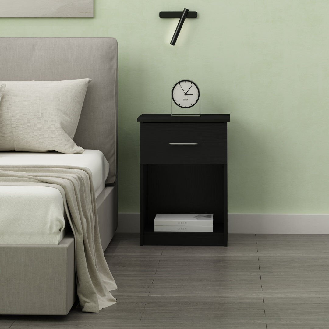17 Stories Helio 45.2cm W Manufactured Wood Bedside Table Black Oak 61.5cm H X 45.2cm W X 39.6cm D