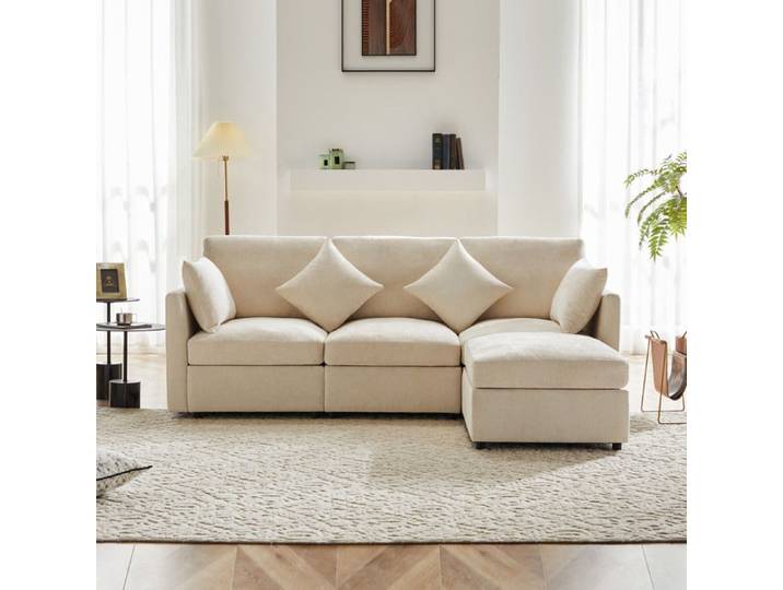 Canape d angle SENVIRO - modulable 3 a 4 places silhouette en L 216x161x81cm Beige